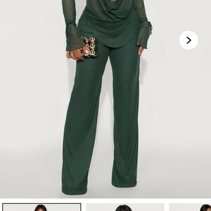Fashion Nova Deep Green Wide Leg Sheer Pants Suit Brand New With Tags